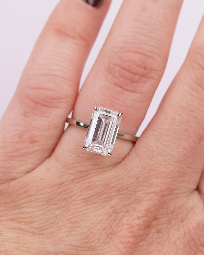 Emerald Cut Engagement Ring, Minimalist IGI Certified Lab Created Diamond wedding Rings for Women, Solitaire Jewelry, Unique Platinum Ring image #2