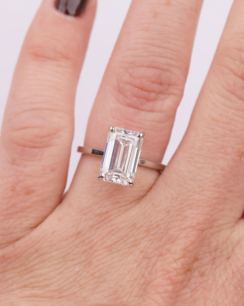 Emerald Cut Lab Grown Diamond Engagement Ring for Her, Solitaire Platinum Ring image #10