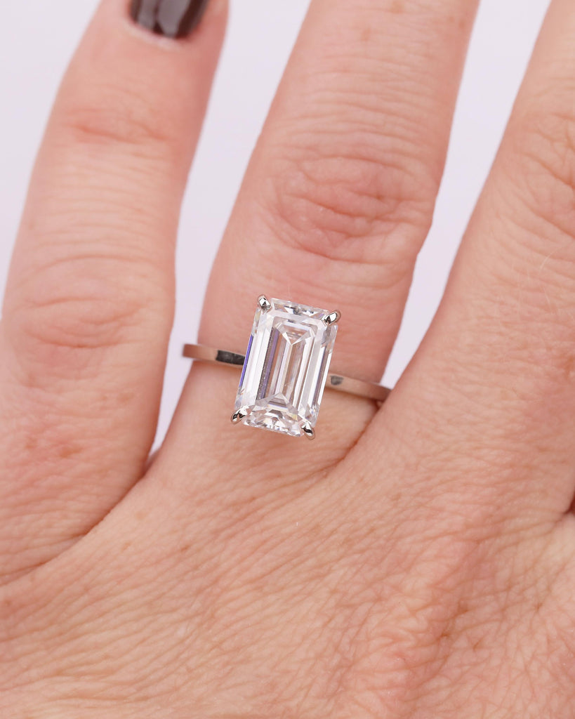 Emerald Cut Engagement Ring, Minimalist IGI Certified Lab Created Diamond wedding Rings for Women, Solitaire Jewelry, Unique Platinum Ring image #10