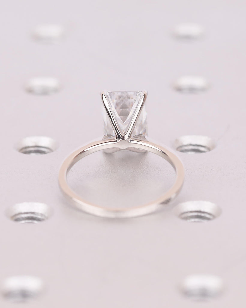 Moissanite Emerald Cut Ring, Platinum Solitaire Engagement Ring, Statement Rings for Women image #6