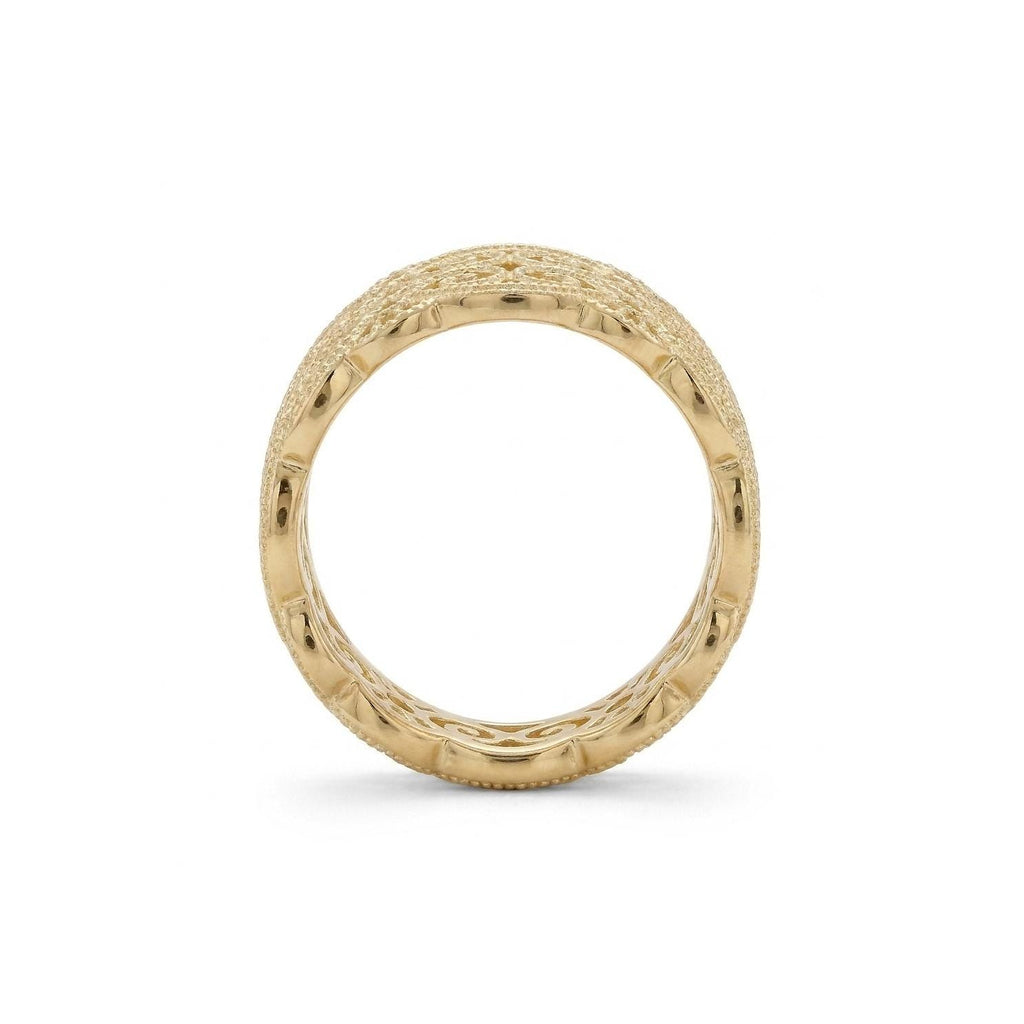 14k/18k Gold Unique Filigree Lace Wedding Band for Women | Handmade Scrollwork Statement Ring | Vintage Jewelry Anniversary Gift image #4