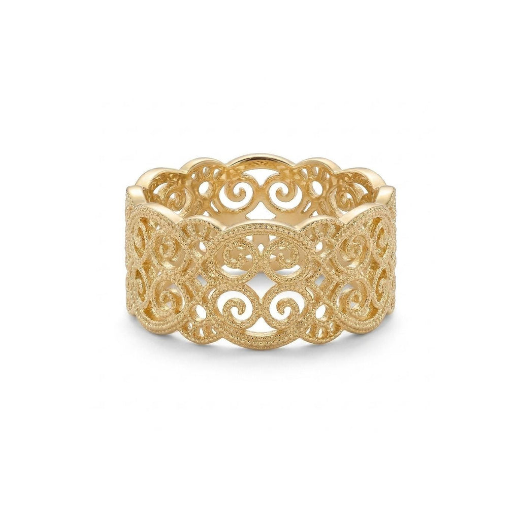Solid Gold Wide Band Ring Antique Jewelry | Victorian Wedding Ring | Romantic Statement Ring Gift for Her image #3