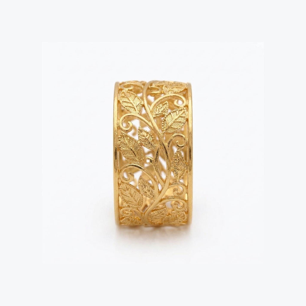 Solid Gold Vine and Leaf Wide Wedding Bands for Women | Custom Vintage Rings Wedding Jewelry image #4