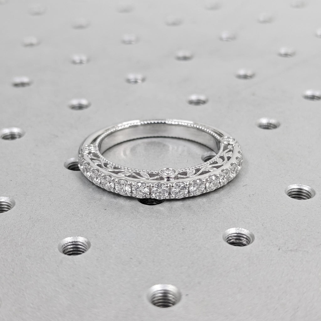 14k White Gold Lab Created Diamond Wedding Ring | Antique Milgrain Stackable Band | Unique Anniversary Gift for Her image #5