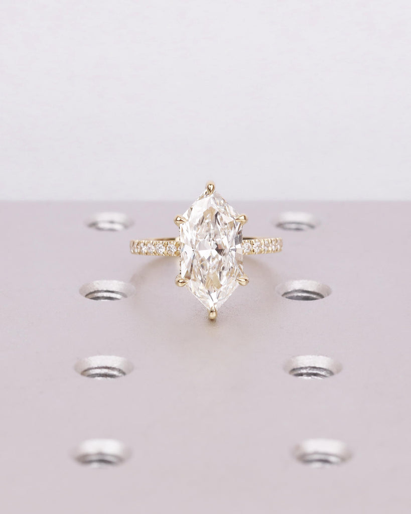 Dutch Marquise Engagement Ring, IGI Certified Lab Grown Diamond, Hidden Halo Ring, 14K Gold Wedding Ring, Half Eternity Pave Diamond Accent image #2