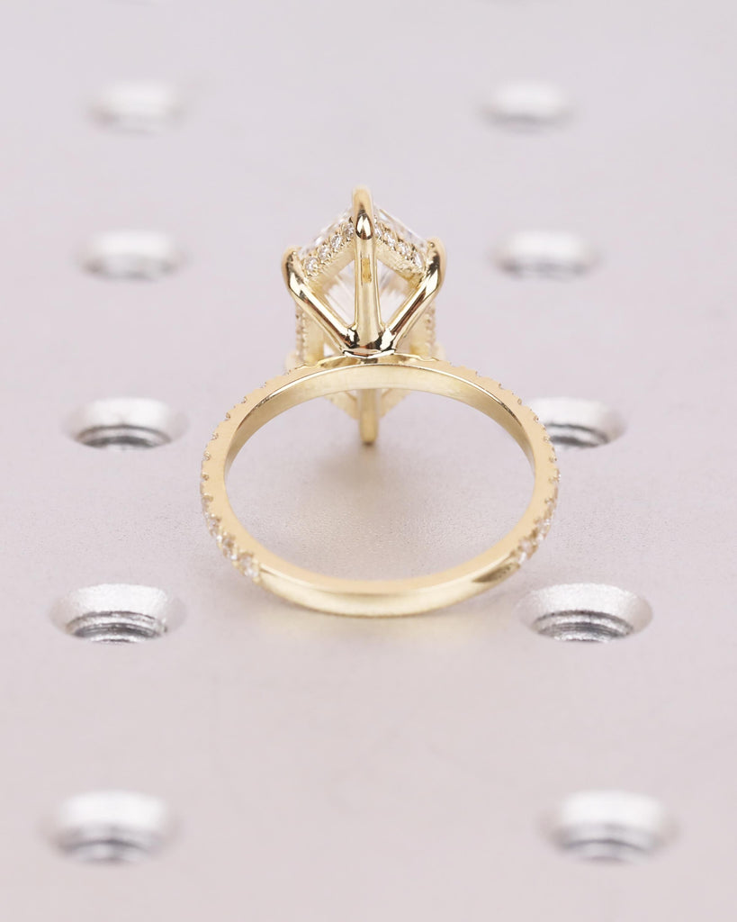 Dutch Marquise Engagement Ring, IGI Certified Lab Grown Diamond, Hidden Halo Ring, 14K Gold Wedding Ring, Half Eternity Pave Diamond Accent image #5