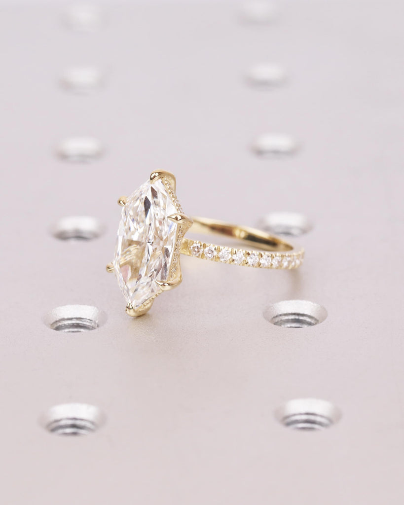 Dutch Marquise Engagement Ring, IGI Certified Lab Grown Diamond, Hidden Halo Ring, 14K Gold Wedding Ring, Half Eternity Pave Diamond Accent image #6