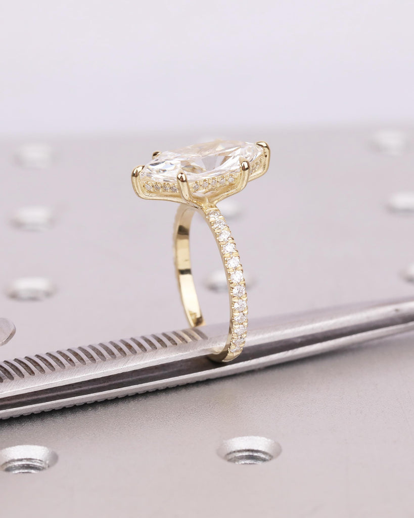 Dutch Marquise Engagement Ring, IGI Certified Lab Grown Diamond, Hidden Halo Ring, 14K Gold Wedding Ring, Half Eternity Pave Diamond Accent image #12