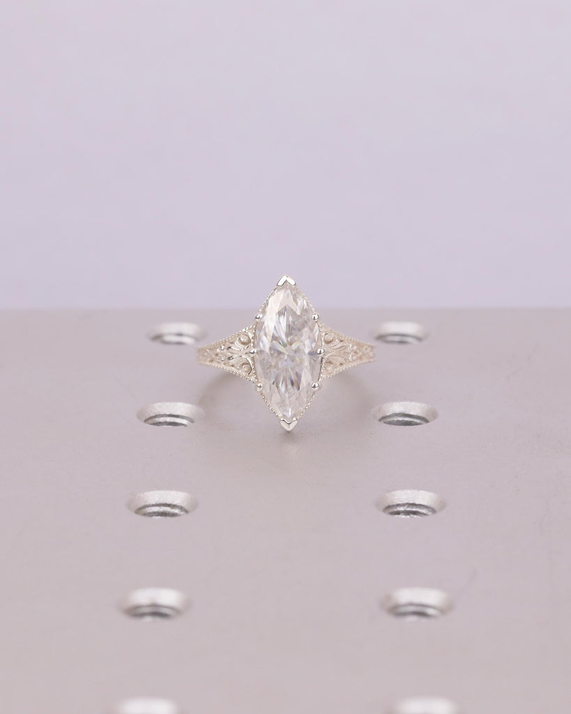 Vintage Lab Diamond Engagement Ring, Filigree 925 Sterling Silver Ring, Antique Jewelry image #16