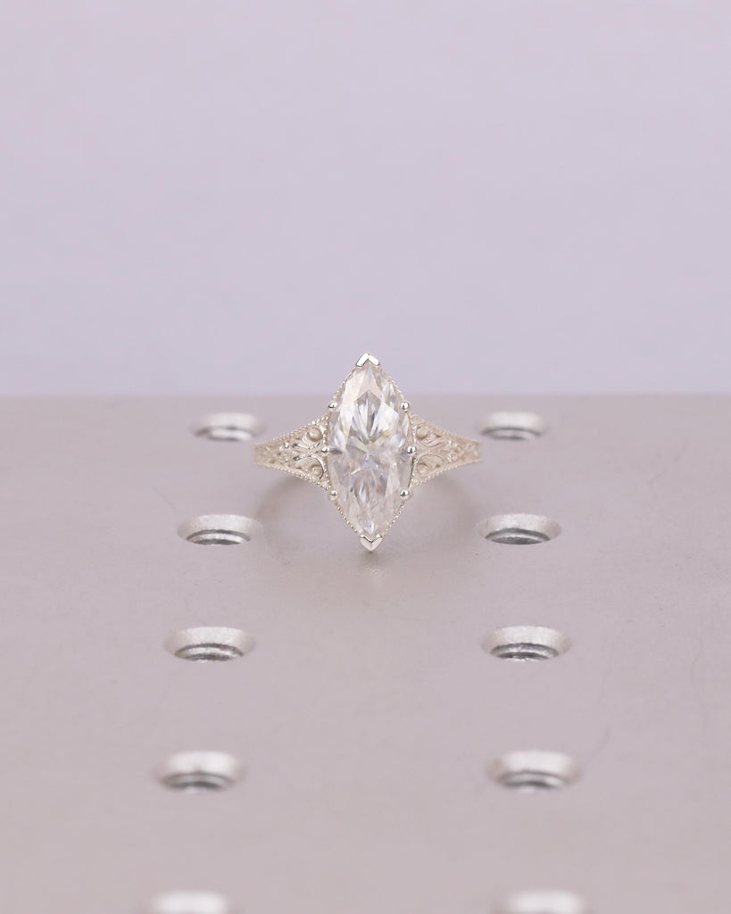 Marquise Moissanite Engagement Ring, Scrollwork 925 Silver Ring, Heirloom Jewelry image #16