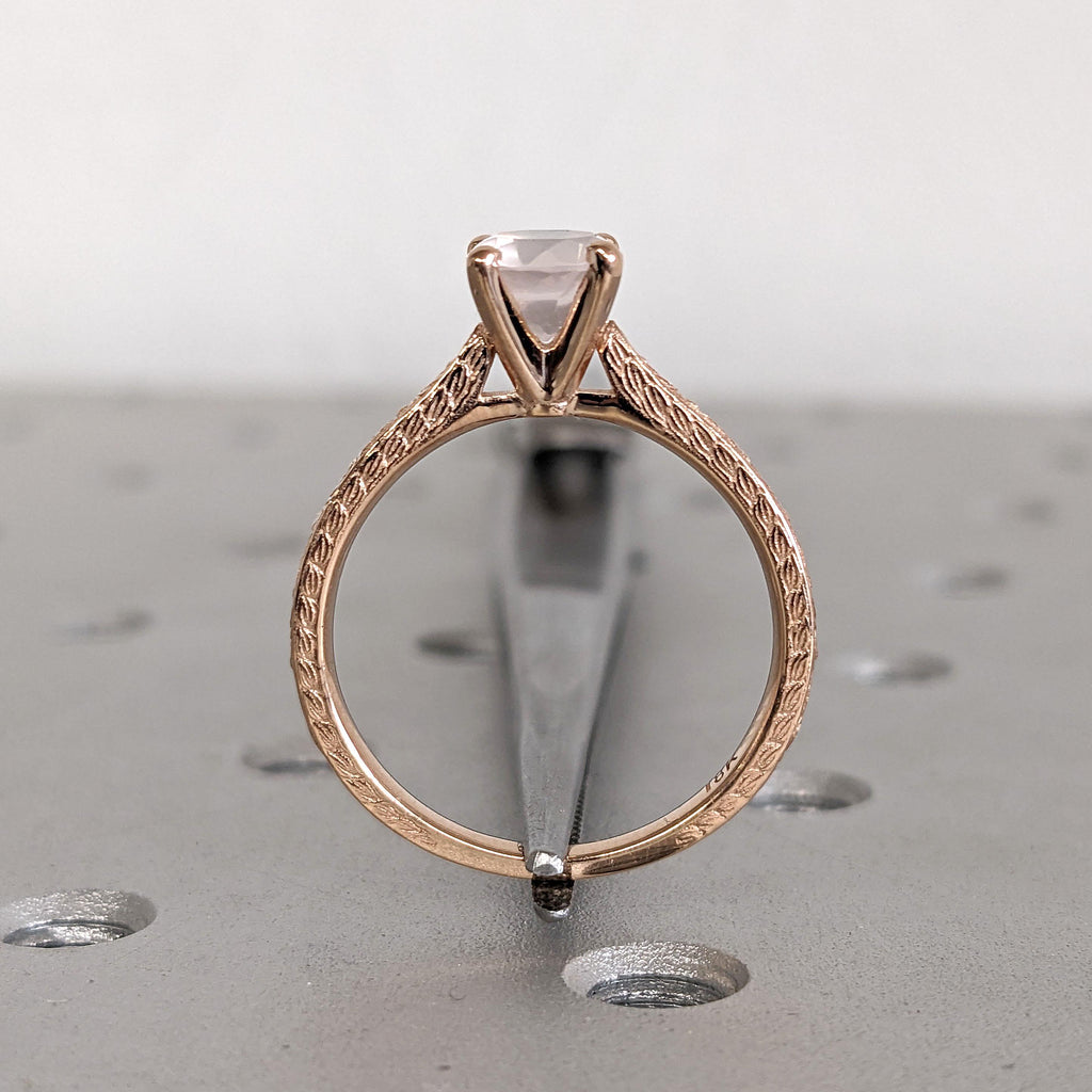 Light Pink Rose Quartz Gemstone Engagement Rings for Women | 18K Rose Gold Filigree Wedding Band | Vintage Bridal Jewelry image #9