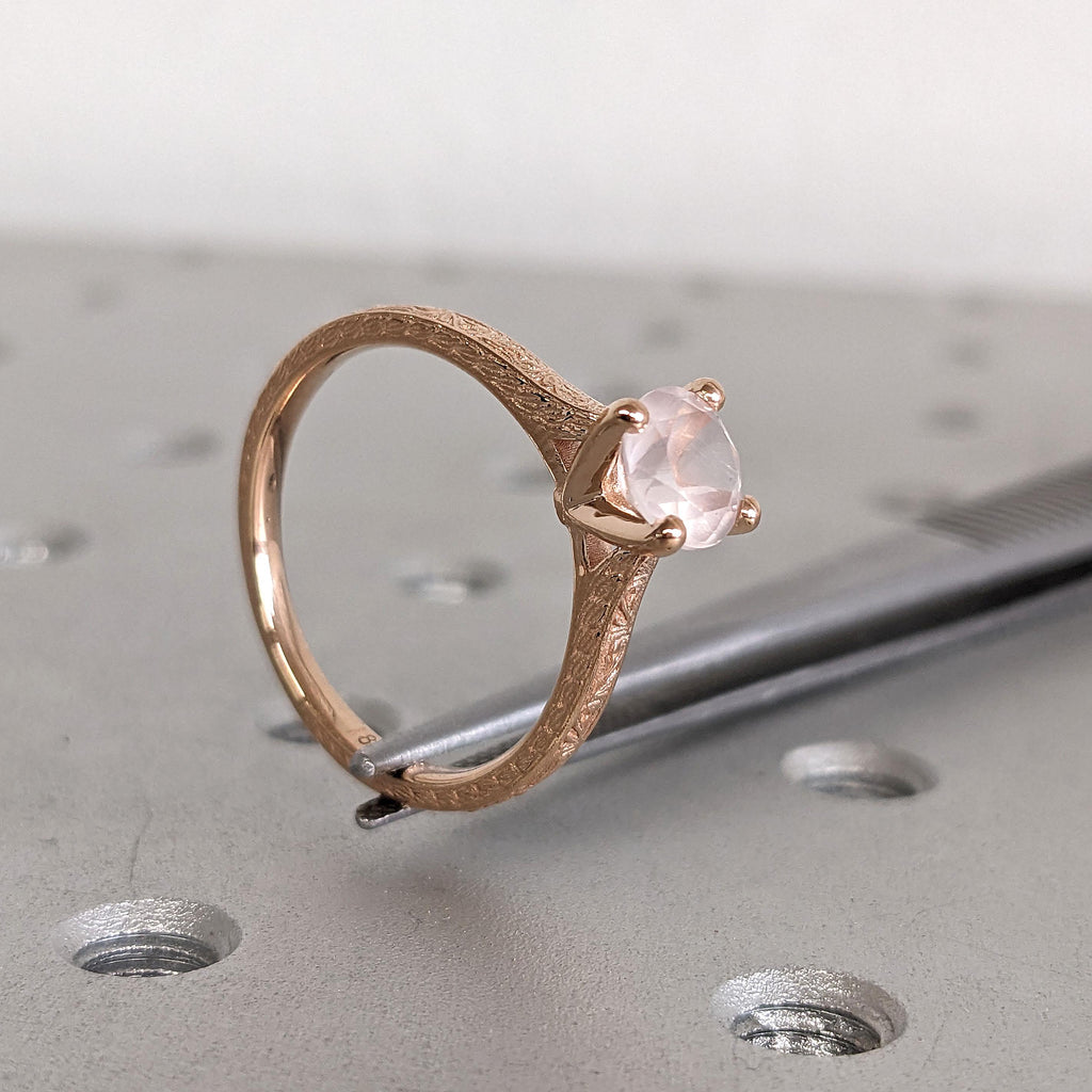 Light Pink Rose Quartz Gemstone Engagement Rings for Women | 18K Rose Gold Filigree Wedding Band | Vintage Bridal Jewelry image #7
