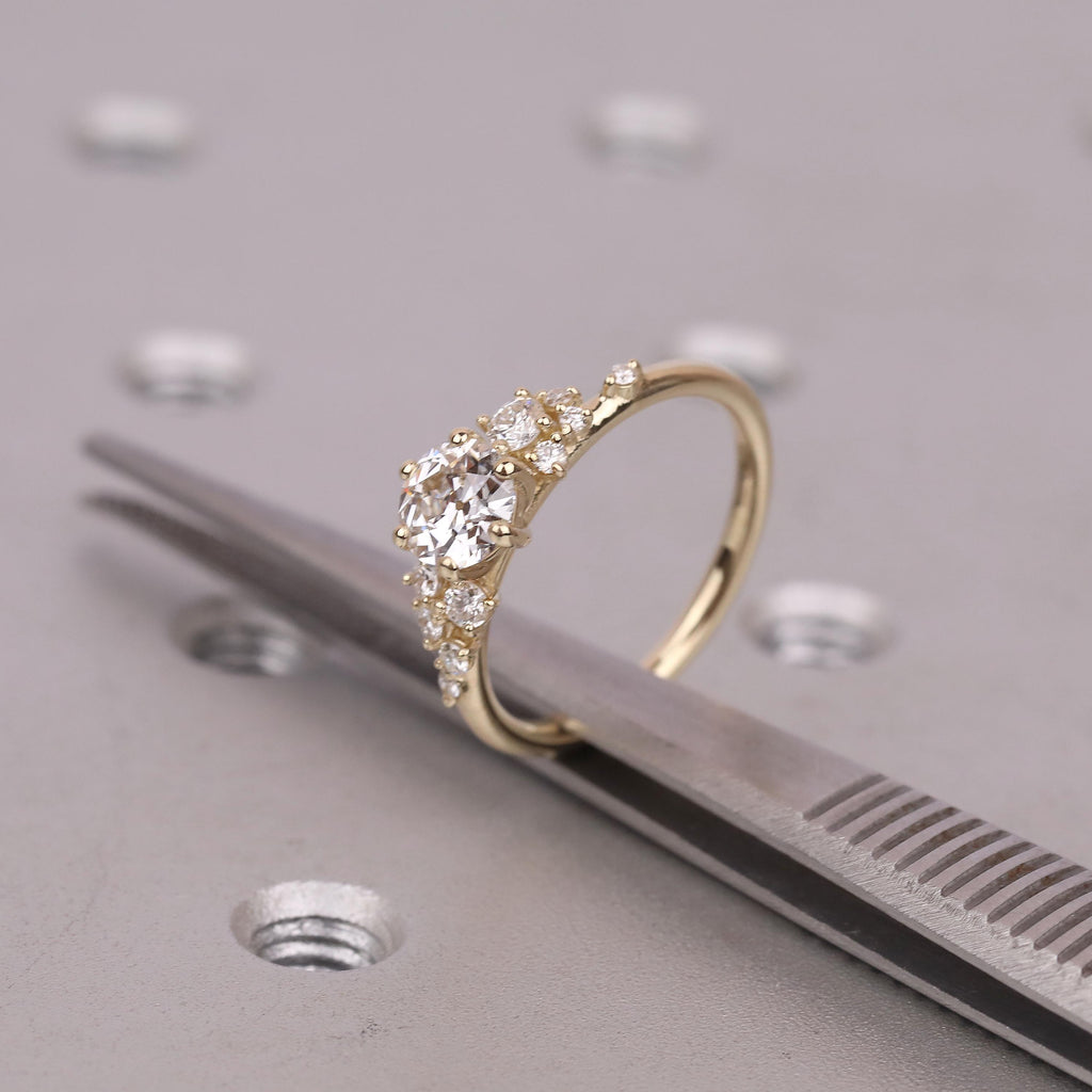 Gold or Silver Round Old Mine cut Diamond Promise Rings for Women | Lab Grown Diamond Unique Custom Bridal Jewelry image #3