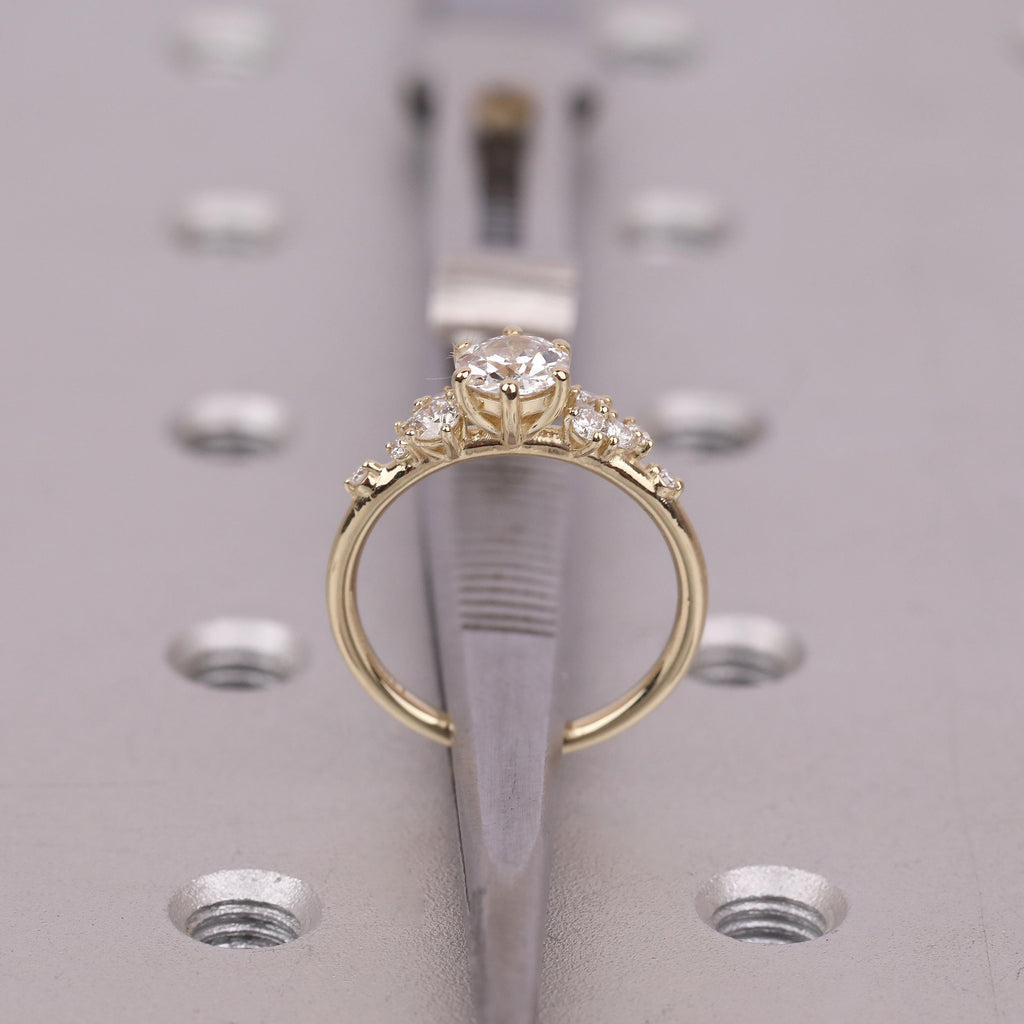 Old Miner cut Lab Diamond Vintage Engagement Ring | 14K Yellow Gold Snowdrift Diamond Cluster Wedding Ring Anniversary Gift for Her image #10