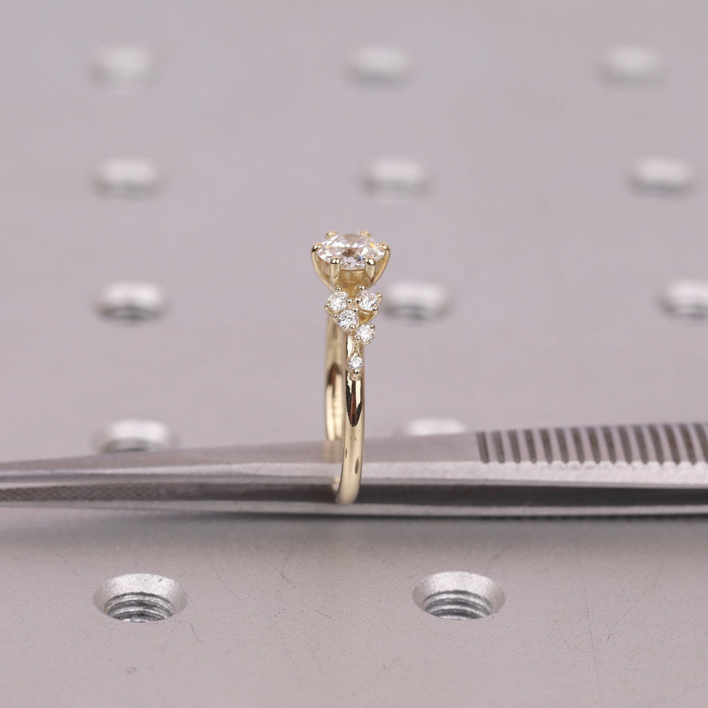 Old Miner cut Lab Diamond Vintage Engagement Ring | 14K Yellow Gold Snowdrift Diamond Cluster Wedding Ring Anniversary Gift for Her image #11