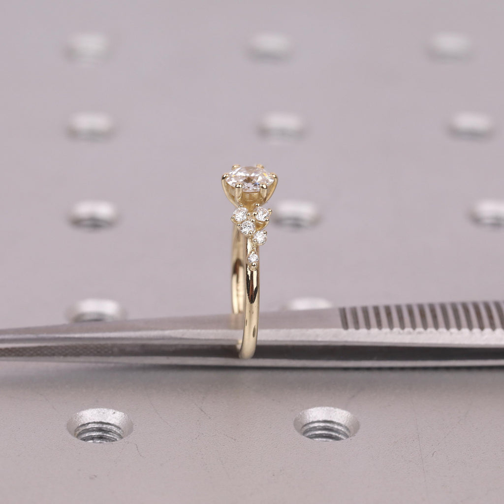 Gold or Silver Round Old Mine cut Diamond Promise Rings for Women | Lab Grown Diamond Unique Custom Bridal Jewelry image #6