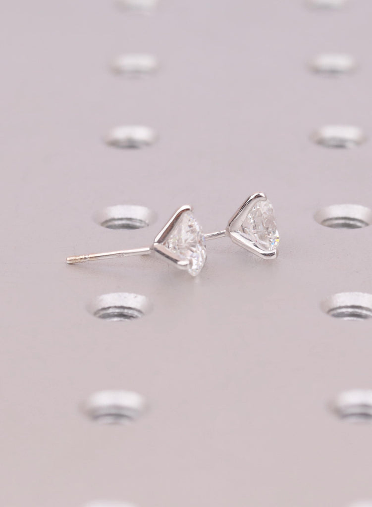 Stud Earrings, Minimalist Solid Gold Women Handmade Earrings D/F Color Solitaire Lab Diamond, 14K White Gold Threaded Studs image #5
