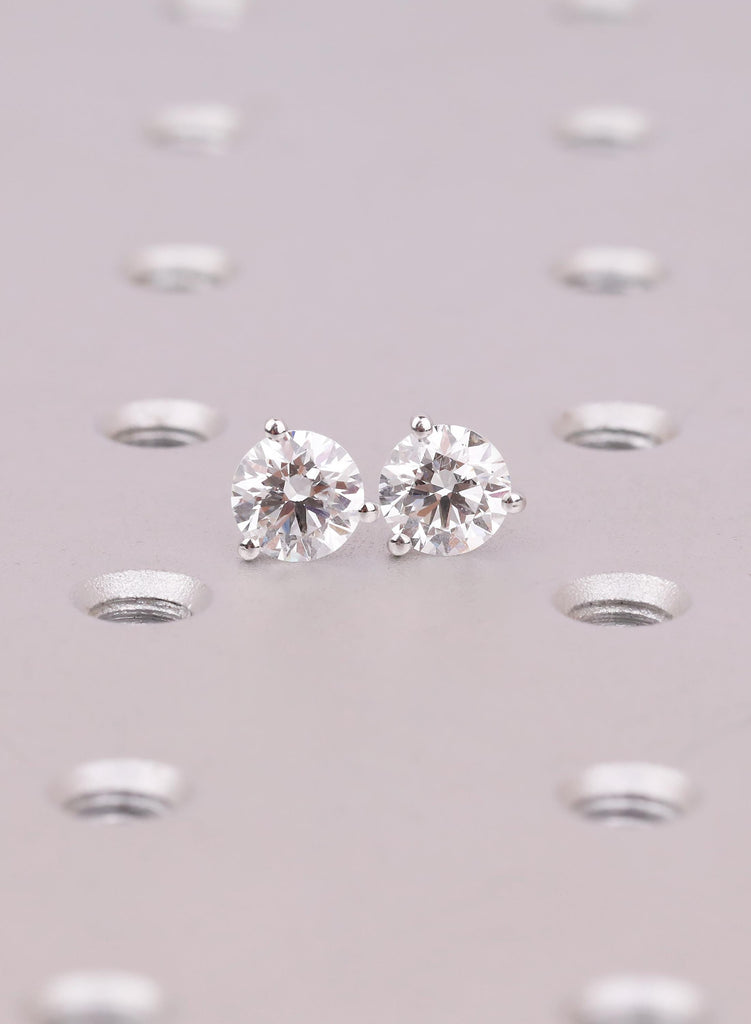 Round cut Earrings 14k Solid Gold Bridal Round Moissanite Wedding Earrings for Women Classic Stud Earrings, Moissanite Jewelry Wedding Gift image #1