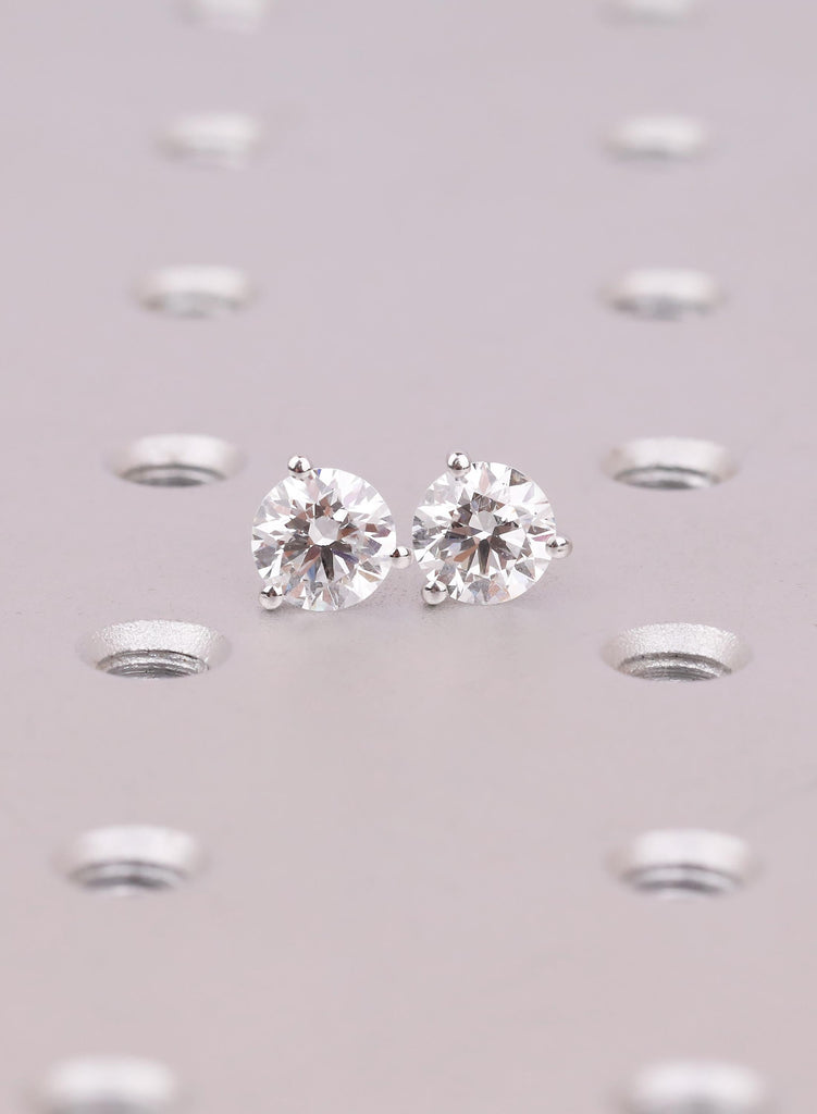 VVS Moissanite Round Stud Earrings: Dainty 14K Solid Gold Threaded studs image #2