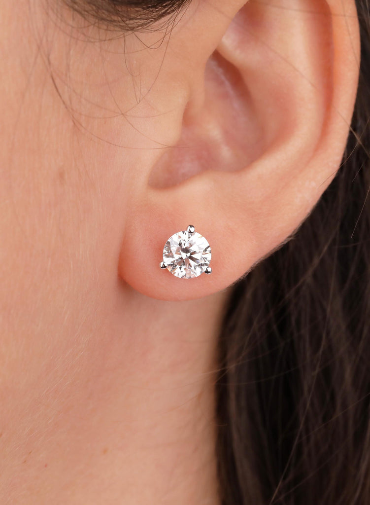 VVS Moissanite Round Stud Earrings: Dainty 14K Solid Gold Threaded studs image #1