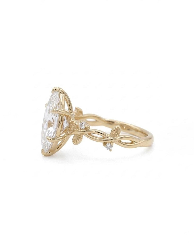 IGI Certified Marquise Cut Lab Grown Diamond Engagement Ring, 14k Yellow Gold Nature Inspired Wedding Rings for Women, Unique Bridal Jewelry image #2