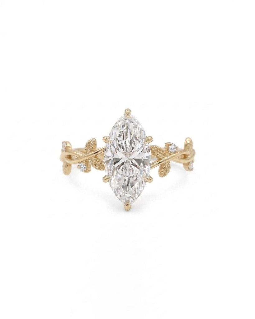 1.5 Carat Lab Made Diamond Marquise Engagement Ring, 14k Solid Gold Nature Ring image #4