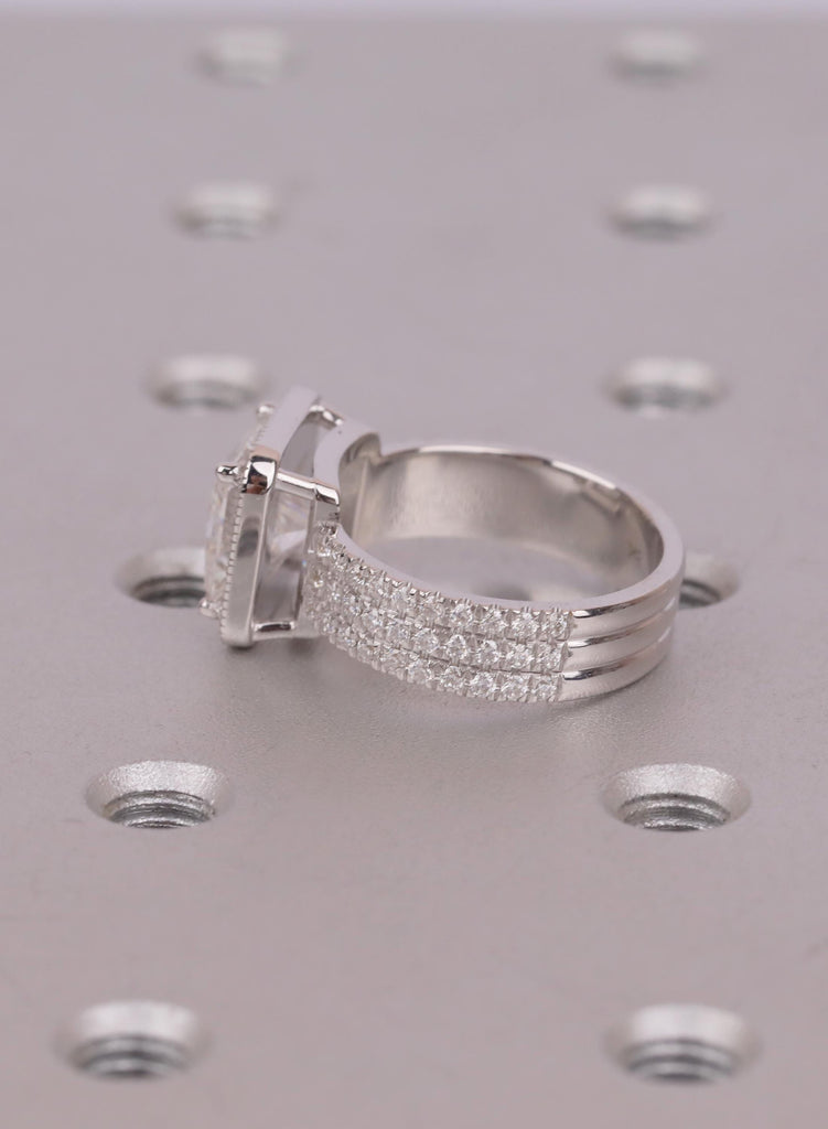 Princess Cut Moissanite Engagement Ring for Women, 14K White Gold Trio Pave Band, Square Halo Wedding Ring, Anniversary Bridal Gift For Her image #6