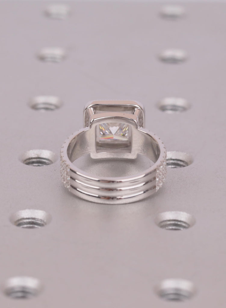 14K/18K Solid Gold Engagement Ring, 2ct Princess Cut Diamond, 3 Row Pave Diamond Band image #7