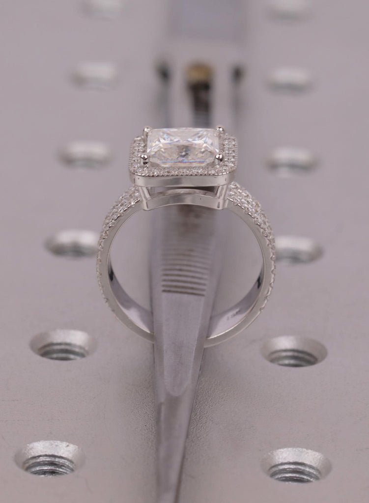 14K/18K Solid Gold Engagement Ring, 2ct Princess Cut Diamond, 3 Row Pave Diamond Band image #13