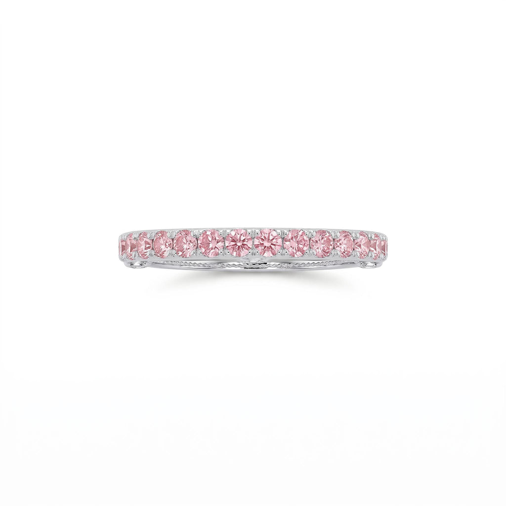 14k/18k White Gold Pink Gemstone Antique Engagement Ring | Lab Grown Diamond Half Eternity Wedding Ring | Handmade Filigree Jewelry image #4