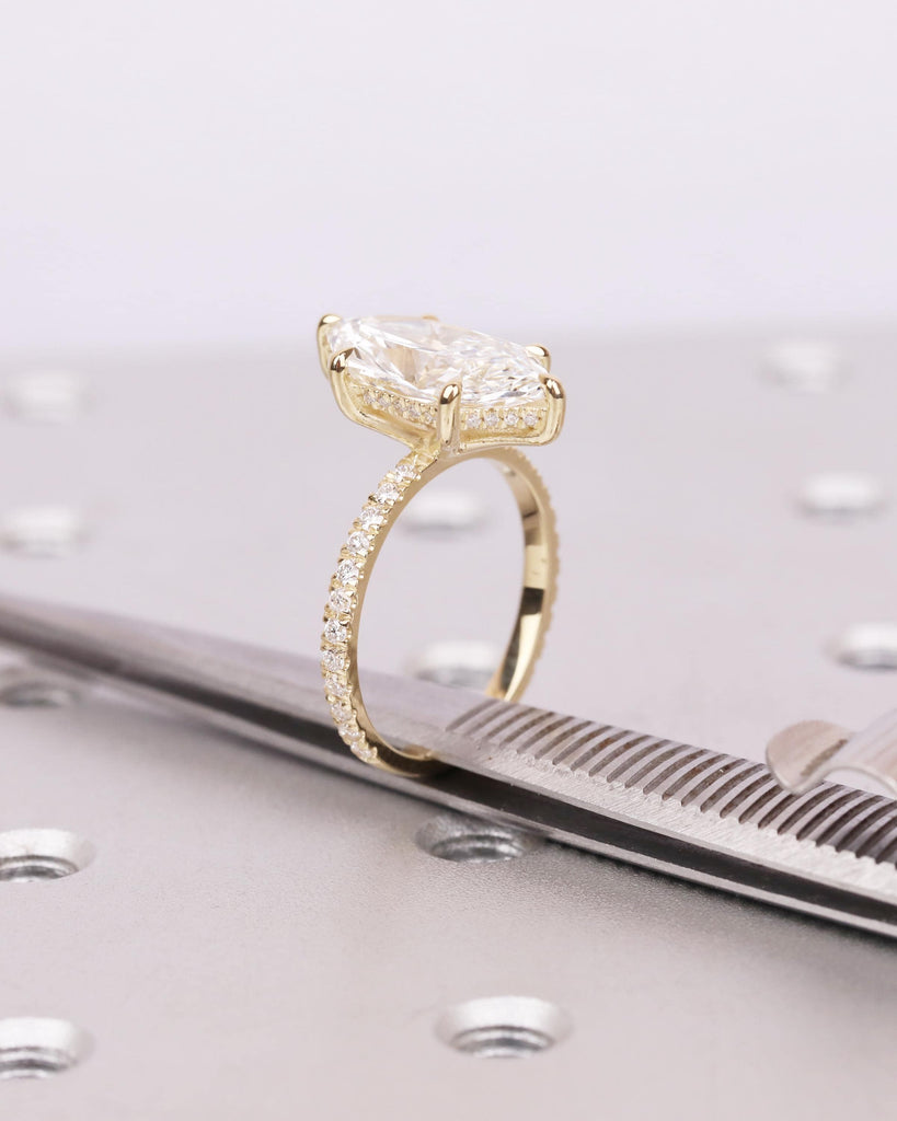 4CT Dutch Marquise Cut Diamond Hidden Halo Engagement Ring, 14K/18K Solid Gold Solitaire Wedding Ring, IGI Certified Diamond Ring image #10