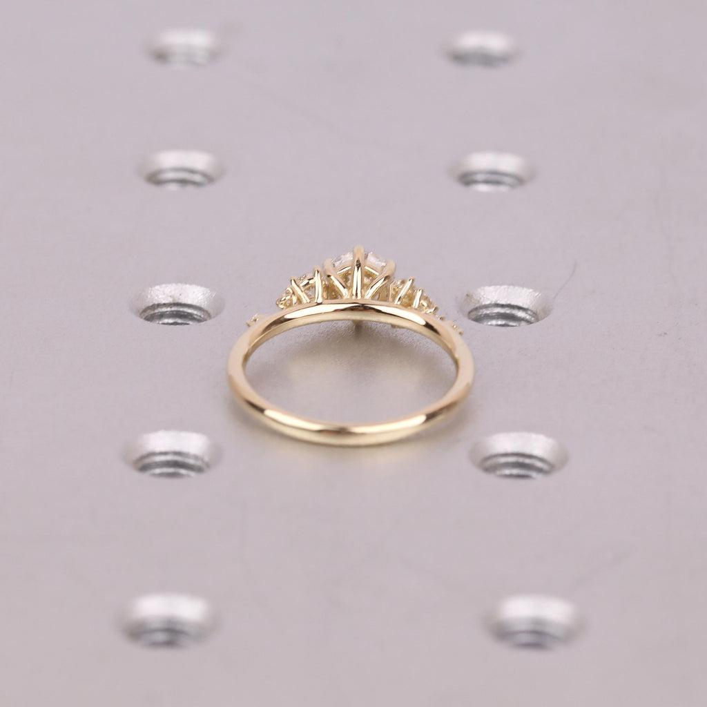 Round Old Miner cut Moissanite Vintage Gold Promise Rings for Women | Art Deco Lab Diamond Snowdrift Ring Anniversary Gift image #5