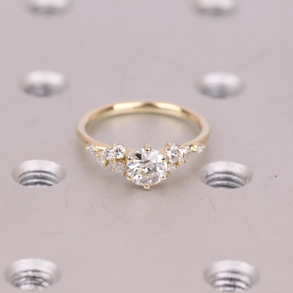 14k/18k Gold Old Mine cut Moissanite Engagement Ring | Diamond Cluster Wedding Ring | Unique Bridal Jewelry Custom Ring Gift For Her image #10