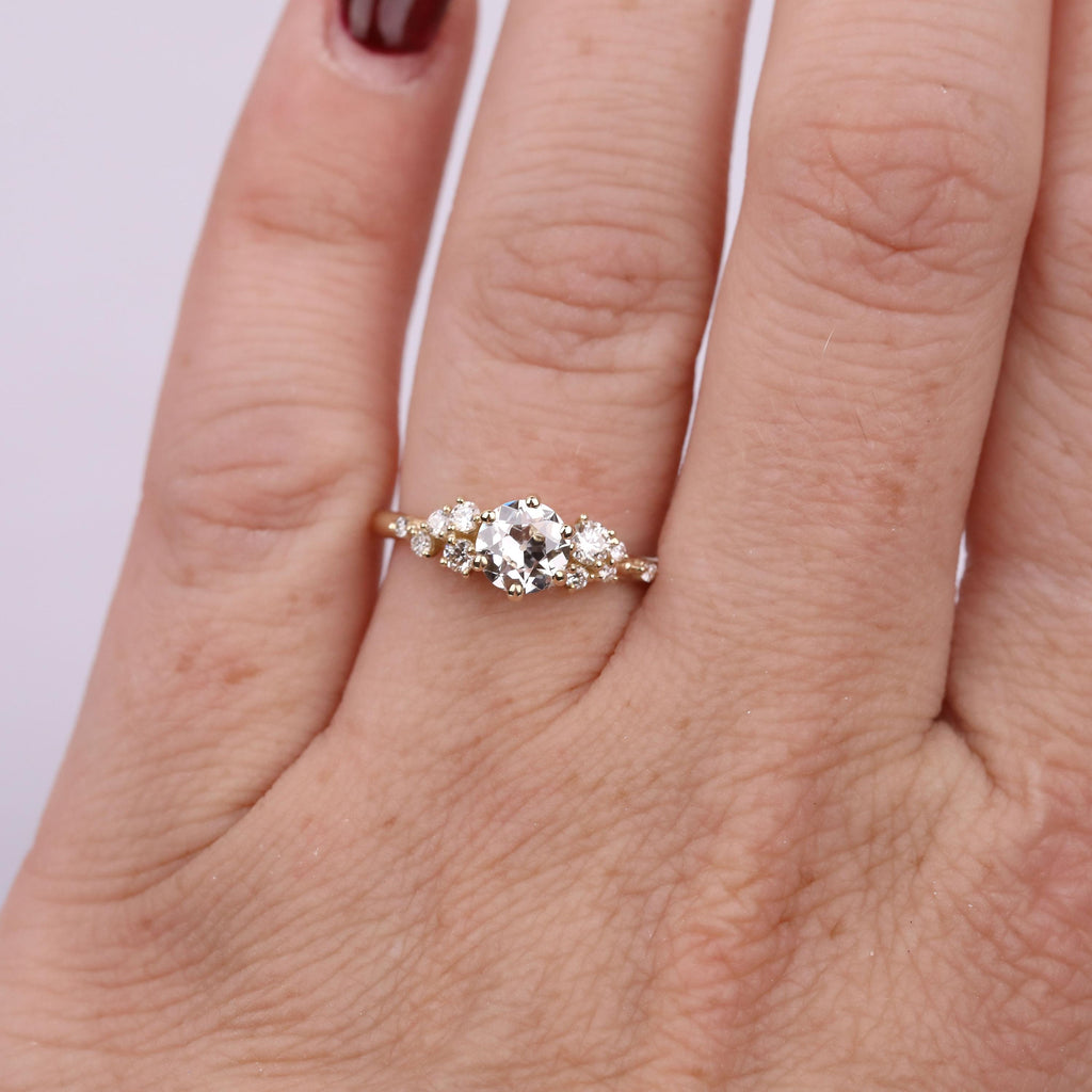 14k/18k Gold Old Mine cut Moissanite Engagement Ring | Diamond Cluster Wedding Ring | Unique Bridal Jewelry Custom Ring Gift For Her image #2