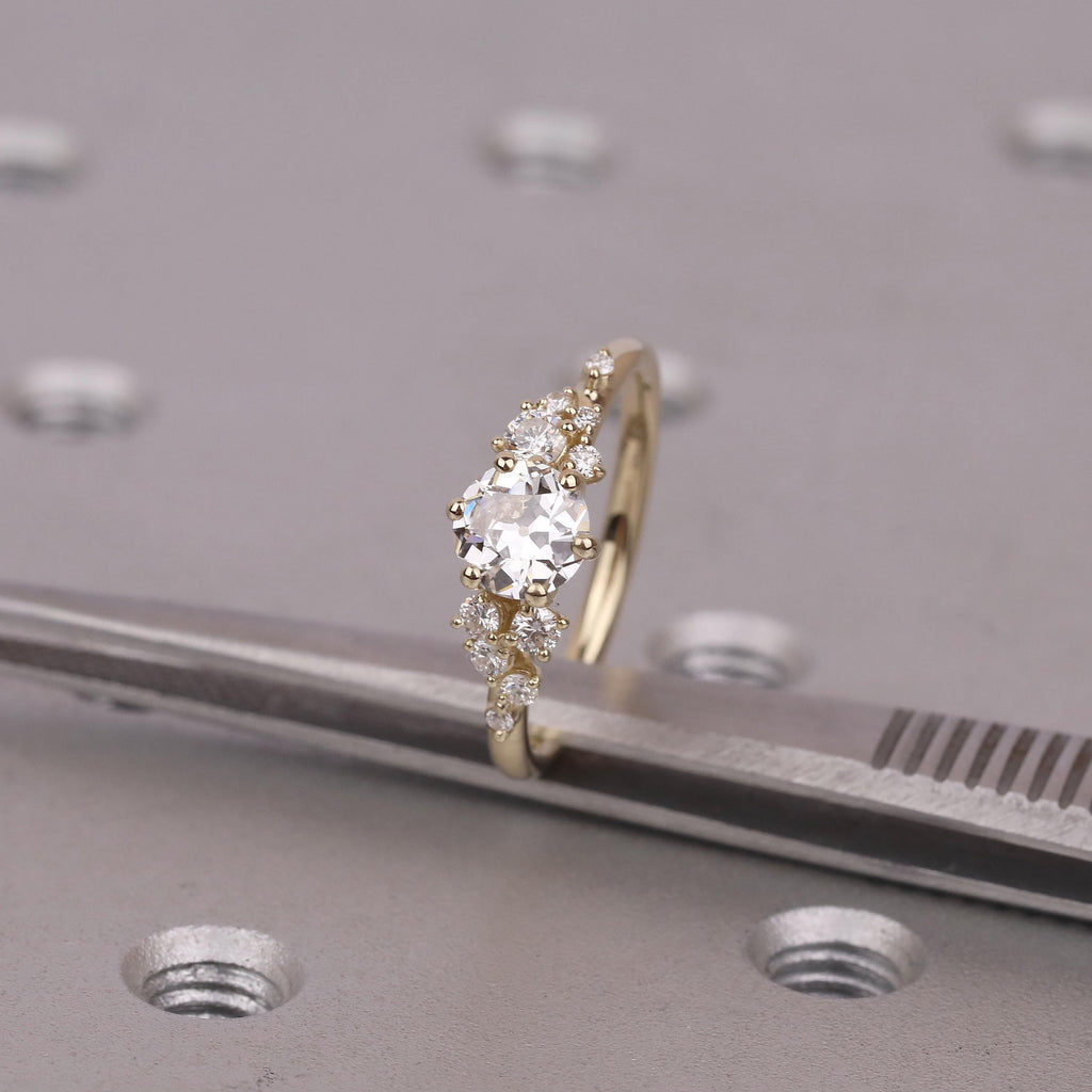 14k/18k Gold Old Mine cut Moissanite Engagement Ring | Diamond Cluster Wedding Ring | Unique Bridal Jewelry Custom Ring Gift For Her image #3