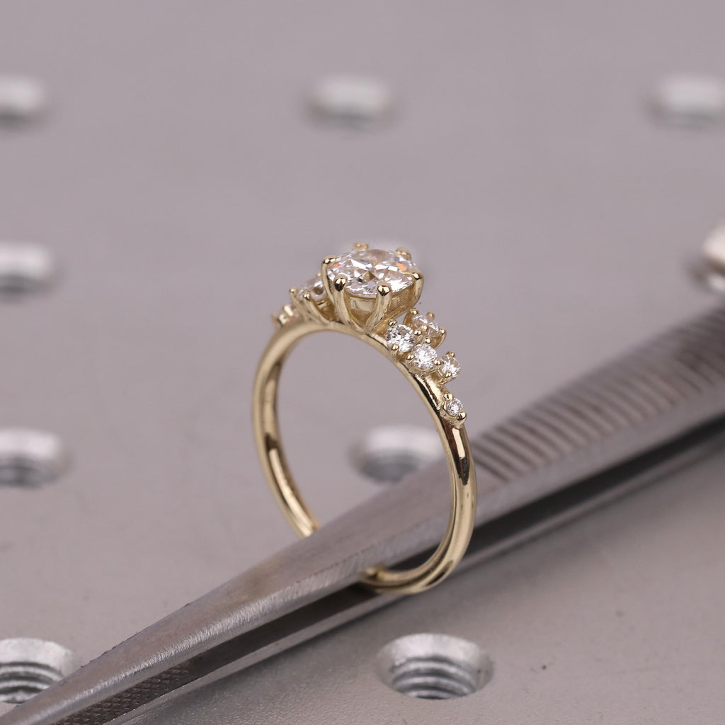 Round Old Miner cut Moissanite Vintage Gold Promise Rings for Women | Art Deco Lab Diamond Snowdrift Ring Anniversary Gift image #11