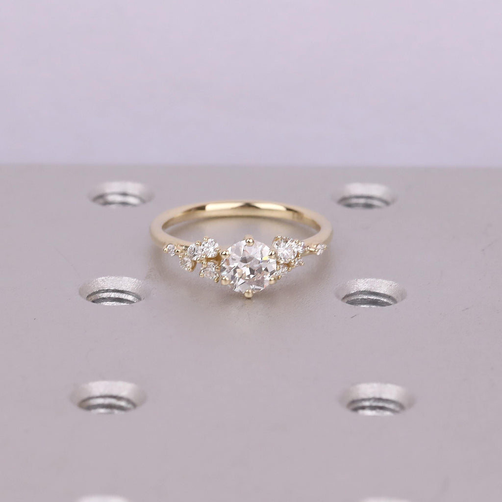 Round Old Miner cut Moissanite Vintage Gold Promise Rings for Women | Art Deco Lab Diamond Snowdrift Ring Anniversary Gift image #2