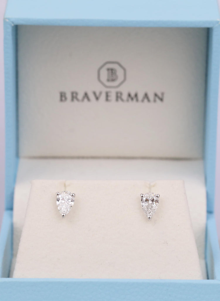 Pear Moissanite Stud Earrings, 14K White Gold, Brilliant Sparkle image #3