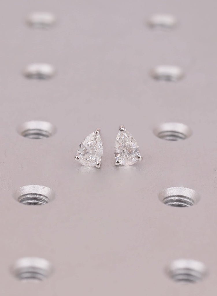 Pear Moissanite Stud Earrings, 14K White Gold, Brilliant Sparkle image #8