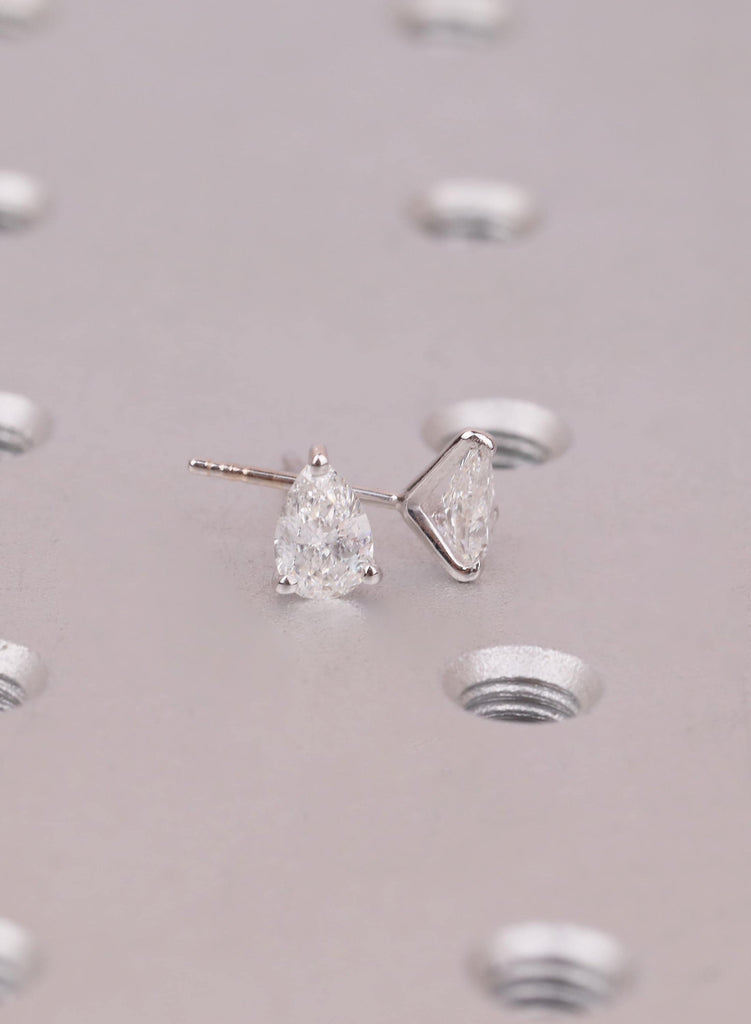 Pear Cut Lab Diamond Stud Earrings | 14K White Gold, VVS-VS Clarity (IGI Certified) image #8