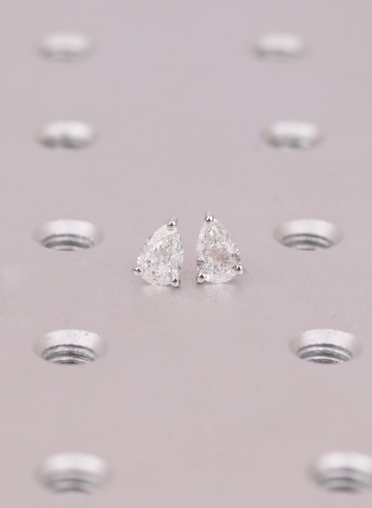 Pear Moissanite Stud Earrings, 14K White Gold, Brilliant Sparkle image #2