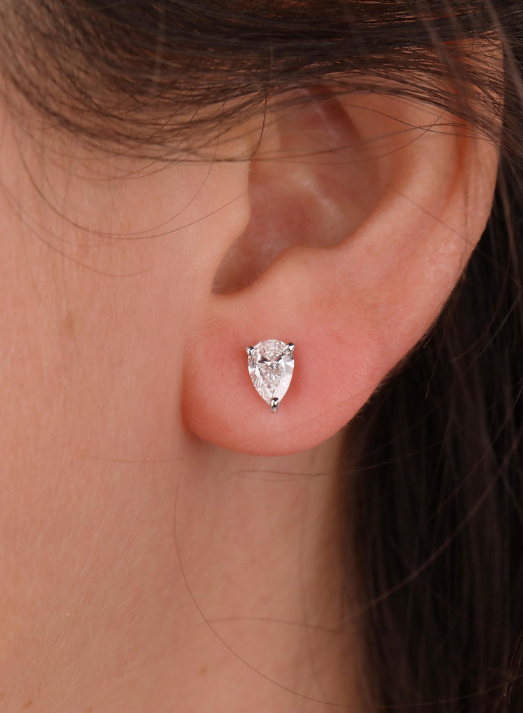 Pear Cut Lab Diamond Stud Earrings | 14K White Gold, VVS-VS Clarity (IGI Certified) image #1