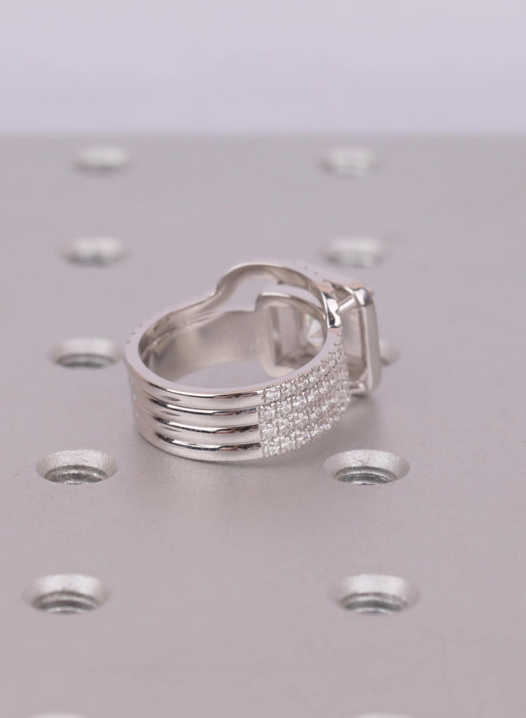 Princess Cut Moissanite Halo Engagement Ring Set, 18K White Gold, Curved Band image #5