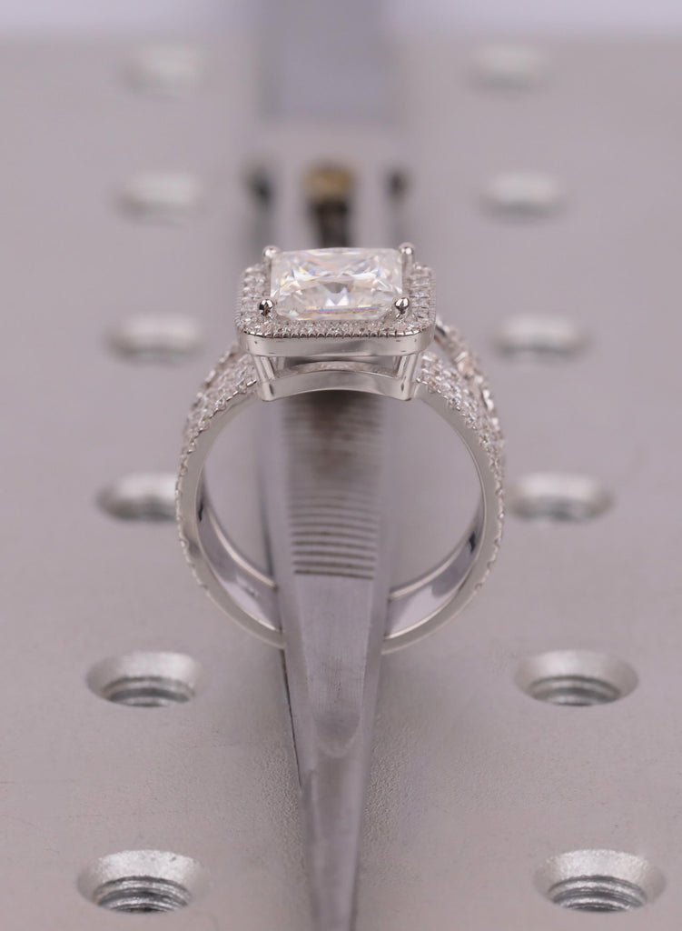 Engagement Ring Set, Princess Cut Moissanite, Natural Diamond Halo, Bridal Set, 18K Gold Curved Wedding Band, Wedding Ring Set, Gift for Her image #11