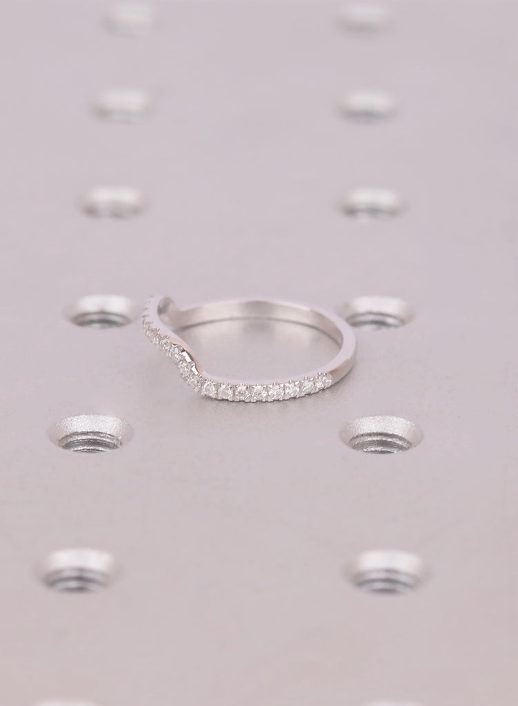 Diamond Contour Wedding Band White Gold, Curved Wave Ring for Women, Chevron Stacking Band, Floating Diamond Ring, Wedding Promise Ring Gift image #6