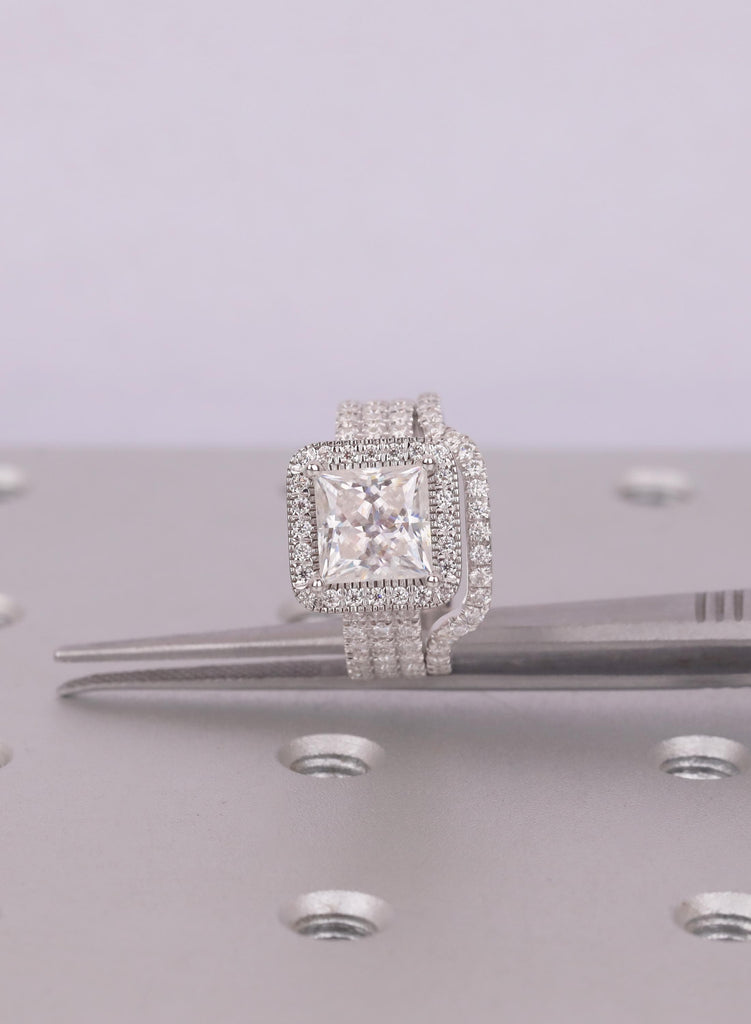Diamond Bridal Set, Princess Cut Lab Diamond, 14K/18K Gold Ring For Wife, Gold Ring Set image #11