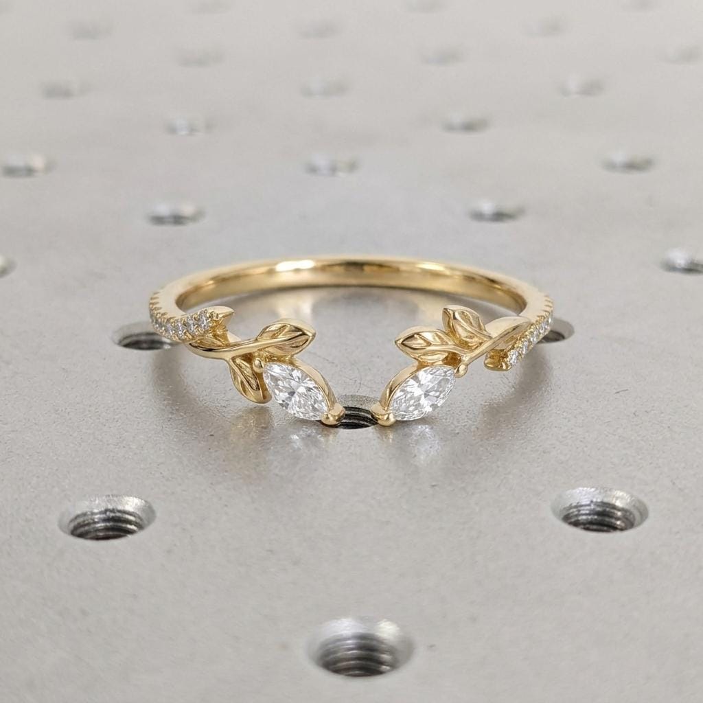 Marquise Lab Grown Diamond Stackable Wedding Bands for Women | Solid Gold or Platinum Nature Inspired Bridal Jewelry | Anniversary Gift image #2