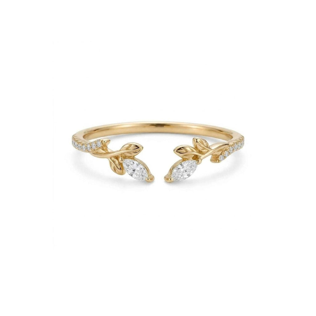 Marquise Lab Grown Diamond Stackable Wedding Bands for Women | Solid Gold or Platinum Nature Inspired Bridal Jewelry | Anniversary Gift image #4