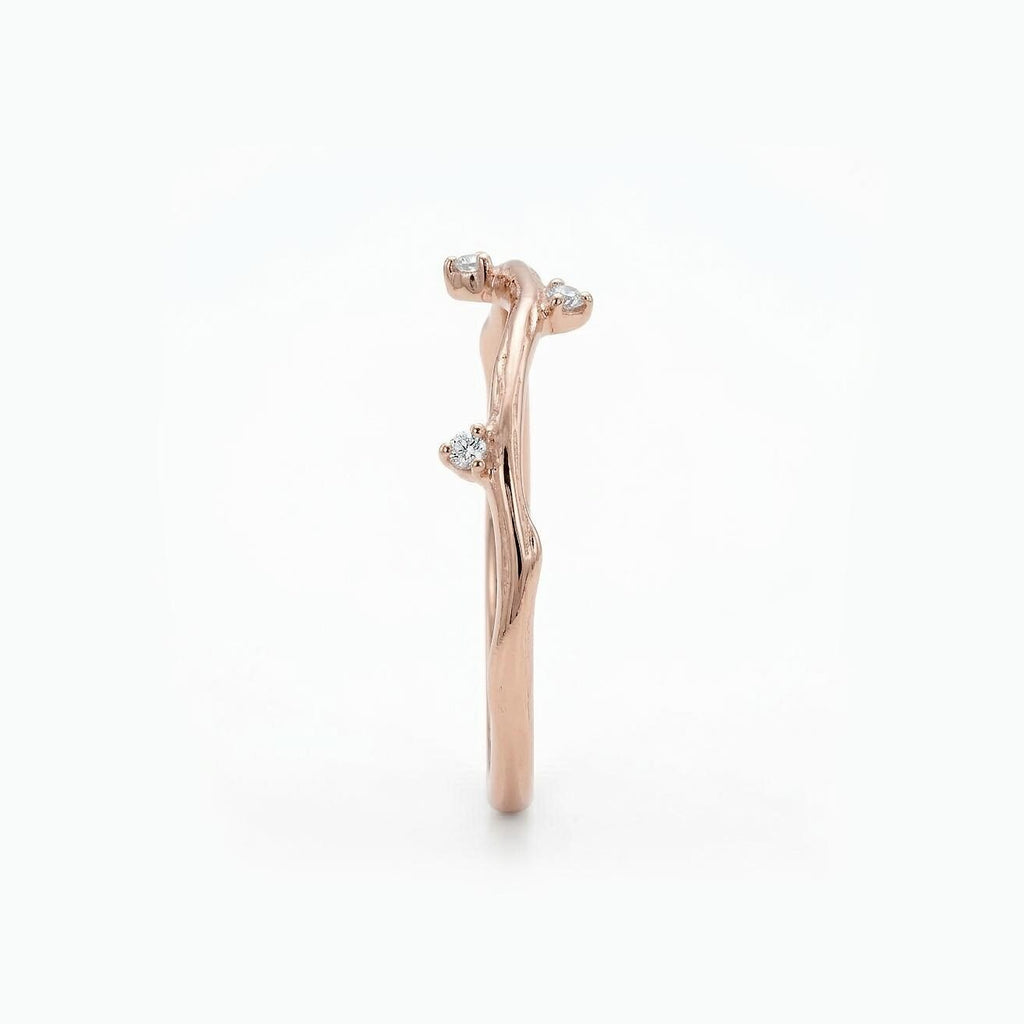 14k Rose Gold Diamond Wedding Ring for Women | Dainty Twig Branch Stacking Ring | Rustic Jewelry Birthday Anniversary Gift image #5