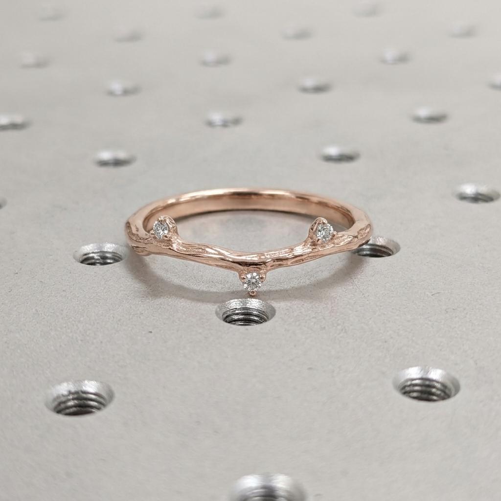 14k Rose Gold Diamond Wedding Ring for Women | Dainty Twig Branch Stacking Ring | Rustic Jewelry Birthday Anniversary Gift image #6